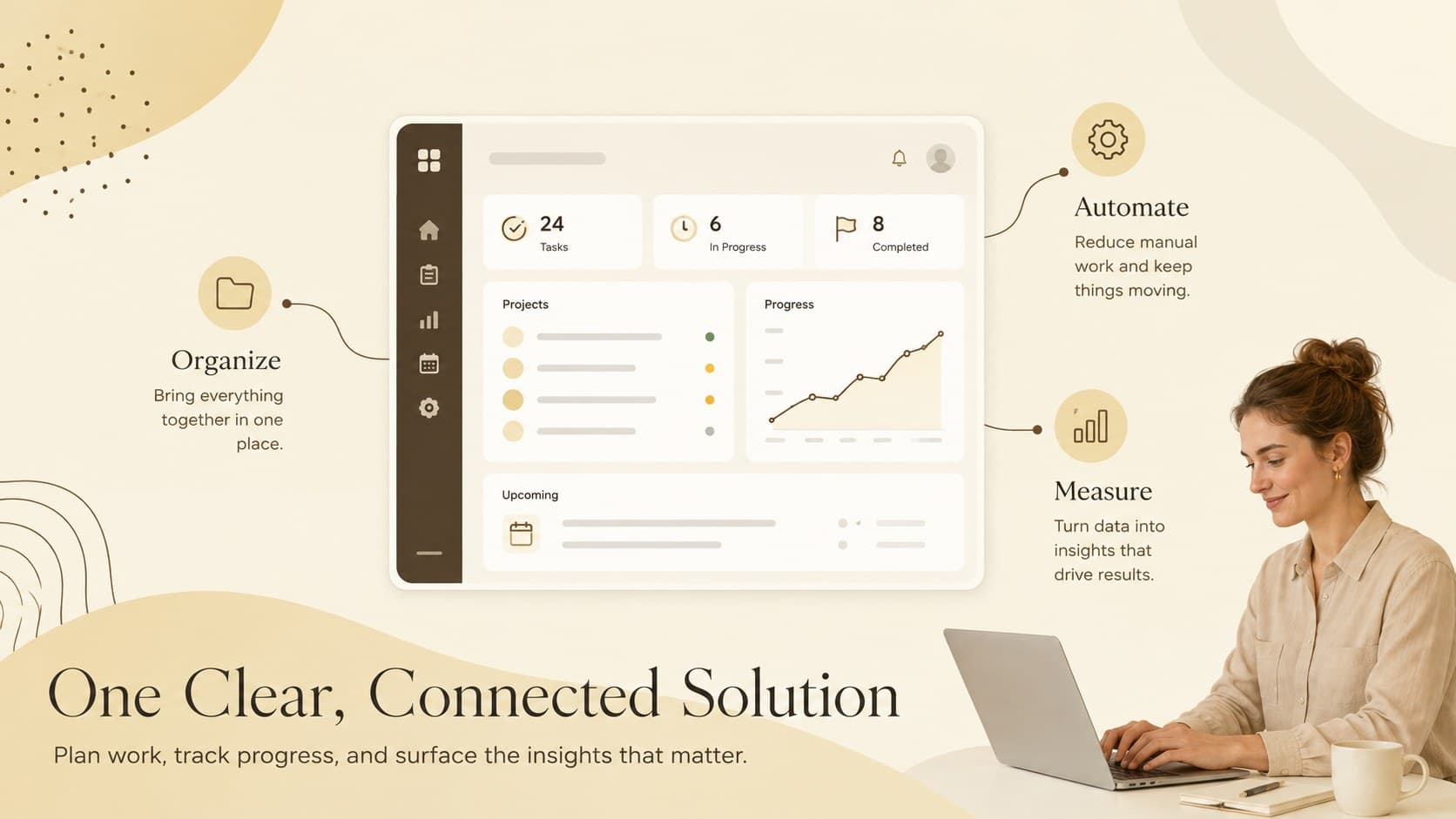 Product solution slide in a warm tone startup presentation design.