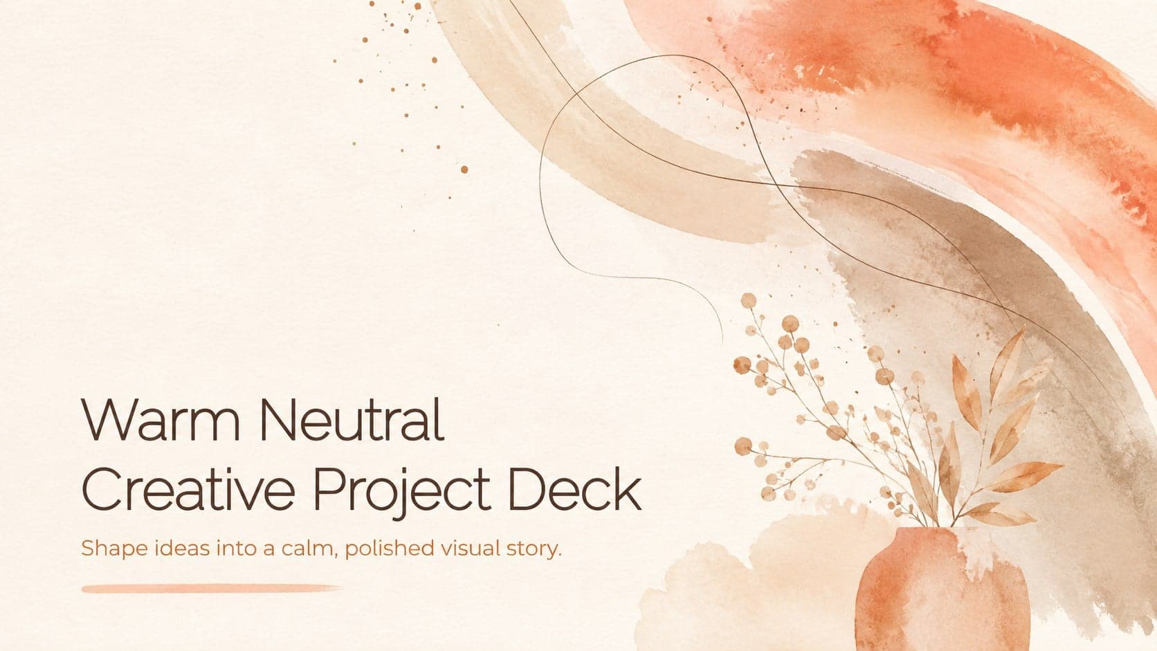 Cover of the Warm Neutral Creative Project Deck with layered beige, orange, and brown abstract artwork.