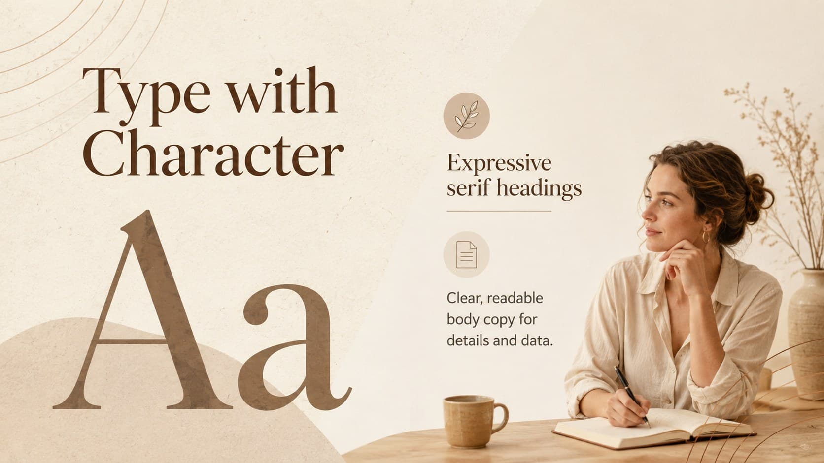 Serif typography presentation layout comparing expressive headings with clean supporting copy.
