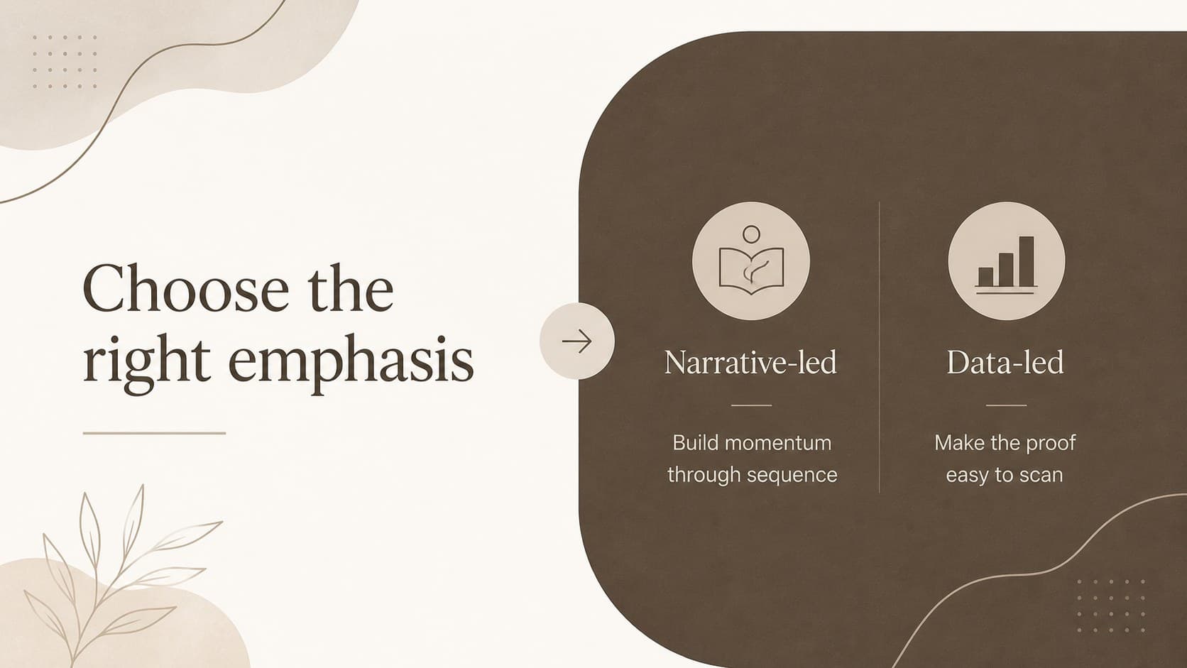 Comparison slide contrasting two approaches in a beige and brown editable presentation deck.