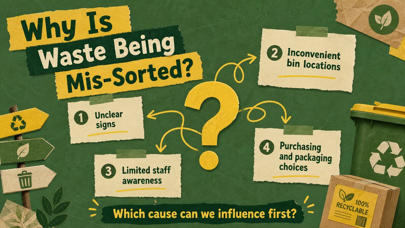 Root-cause discussion slide for identifying barriers to better waste sorting.