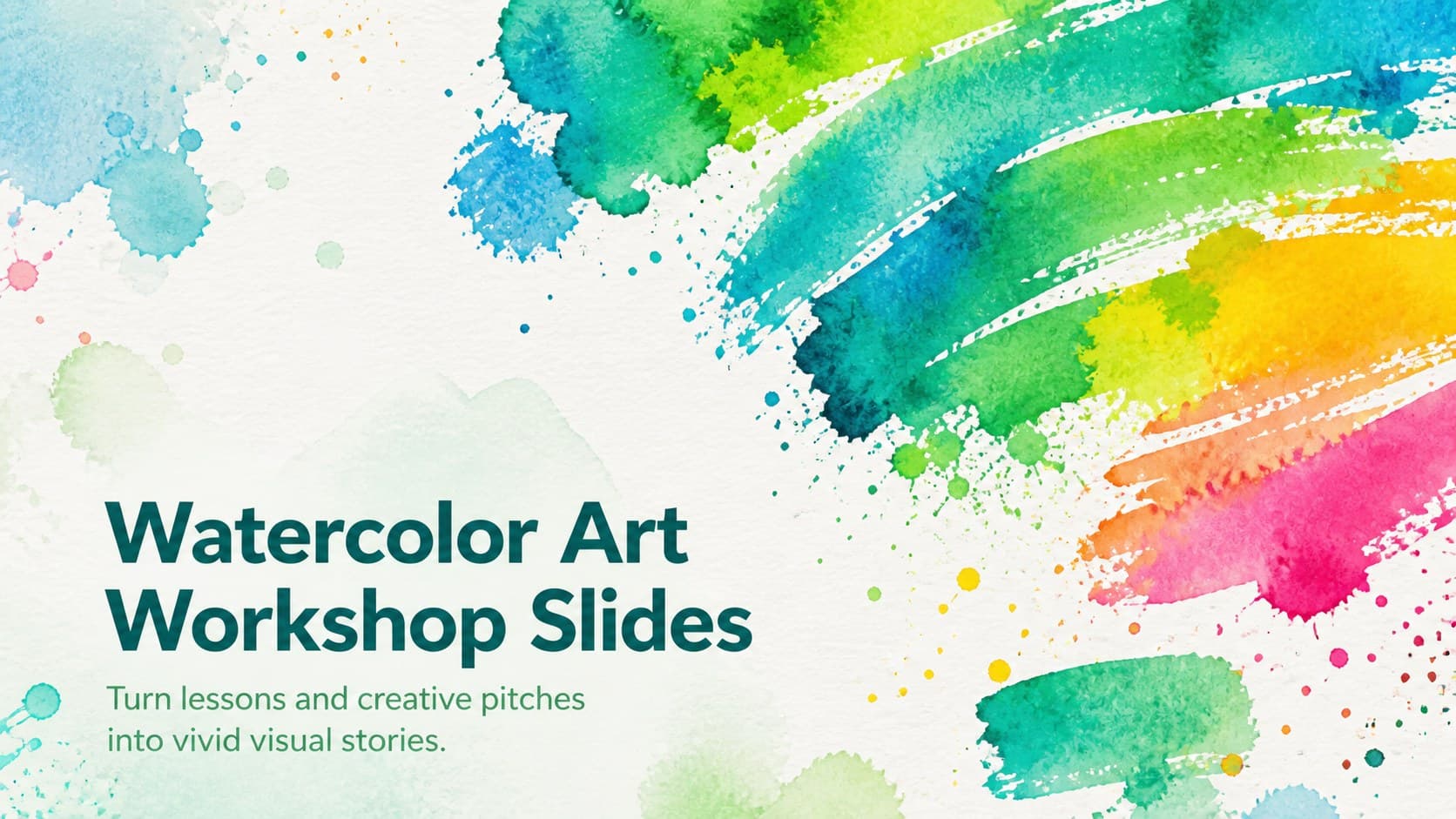 Cover for Watercolor Art Workshop Slides with vivid painted accents and a clean modern title.