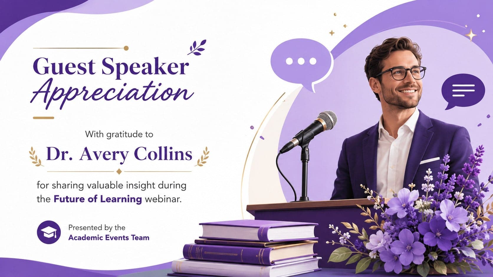 Guest speaker appreciation certificate for a university webinar in a colorful illustrated style.