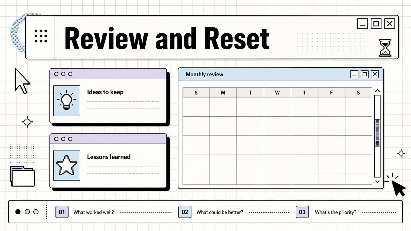 Creative notes and monthly review closing layout for a weekly habit tracker slides template.