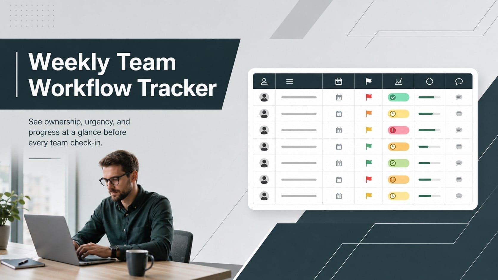 Cover for a Weekly Team Workflow Tracker in a structured modern grey layout.
