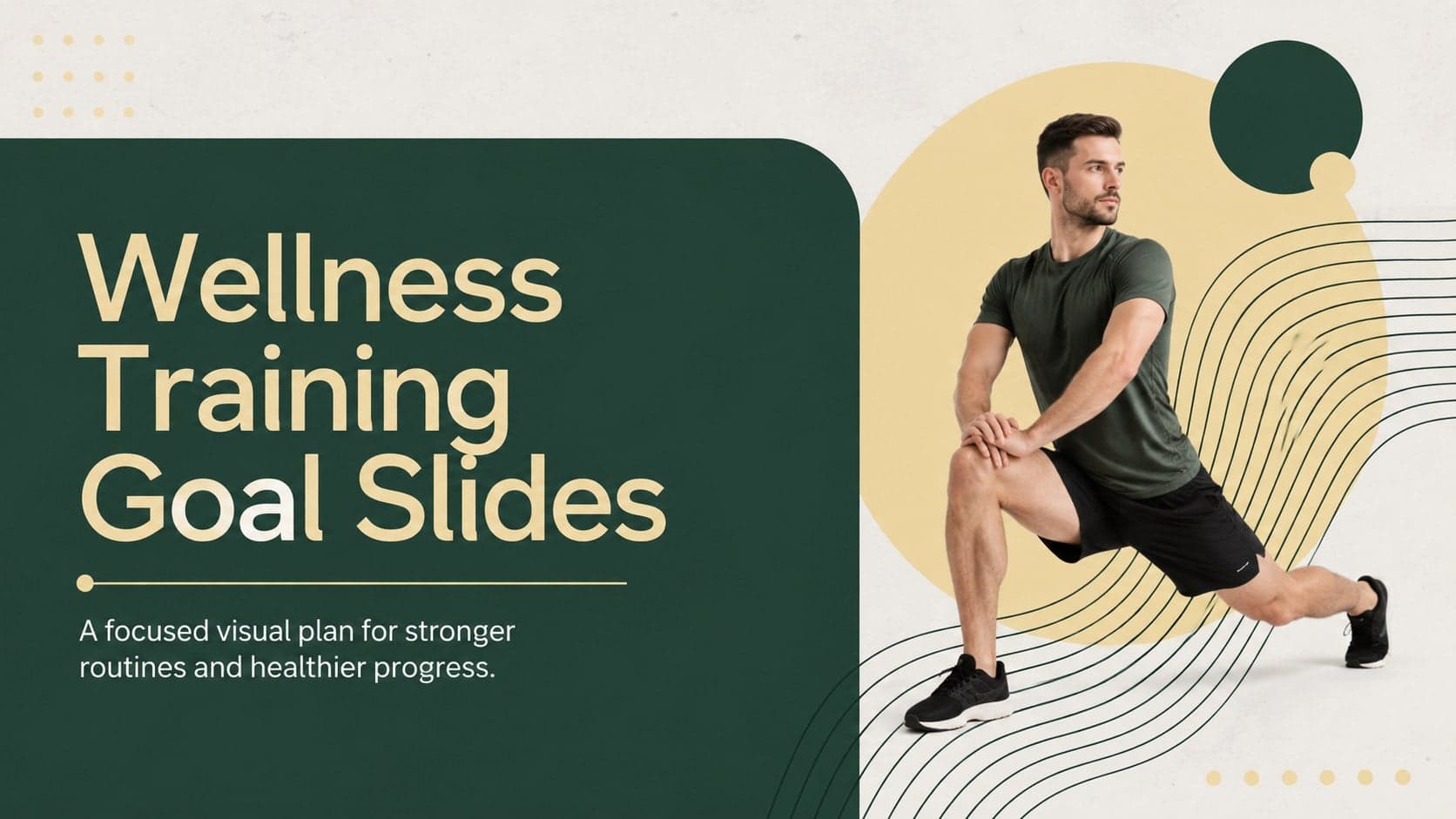 Cover slide for wellness training goal slides with a bold green and yellow fitness composition.