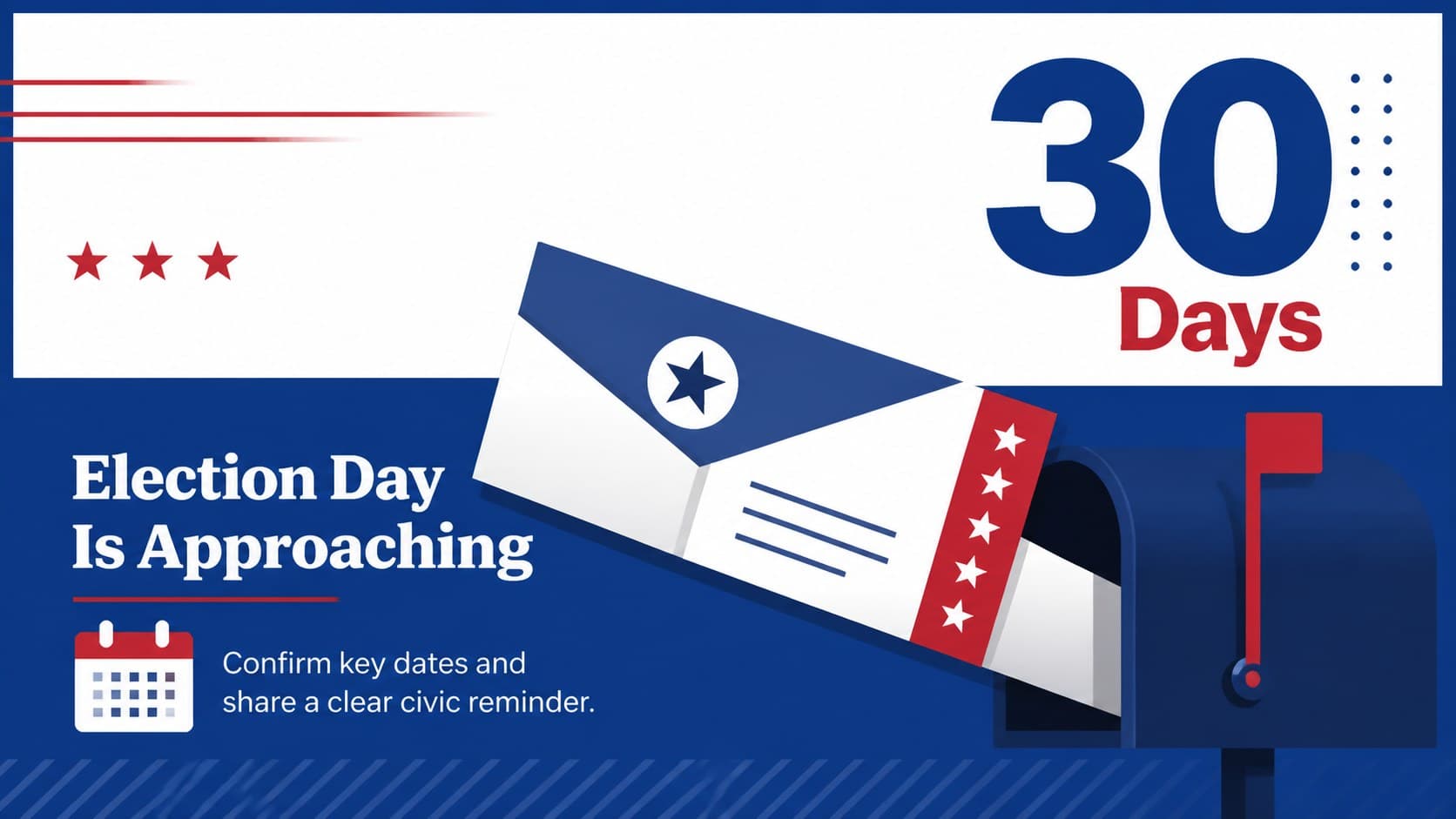 Election day countdown poster slide showing days remaining, a ballot illustration, and an editable civic event reminder.