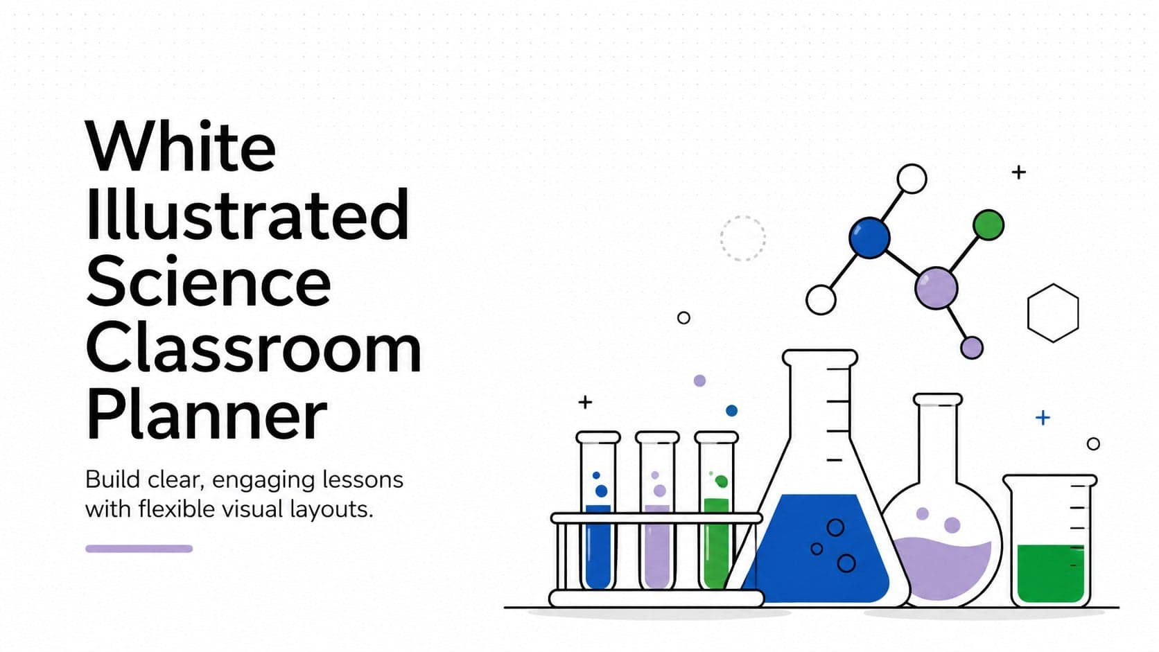 Cover of a white illustrated science classroom planner with clean educational graphics and minimalist typography.