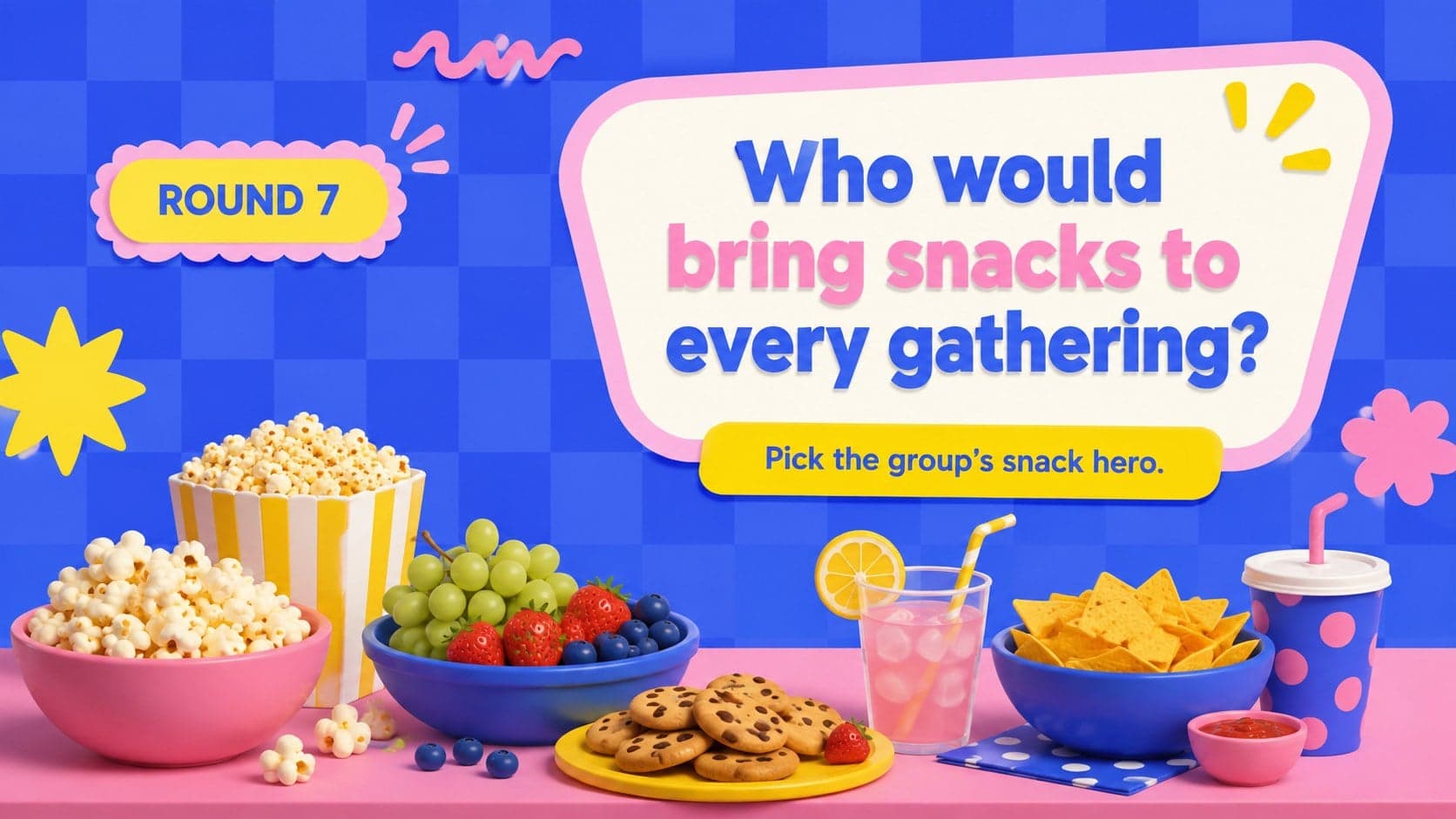 Who would do it party game prompt about bringing snacks to every gathering.