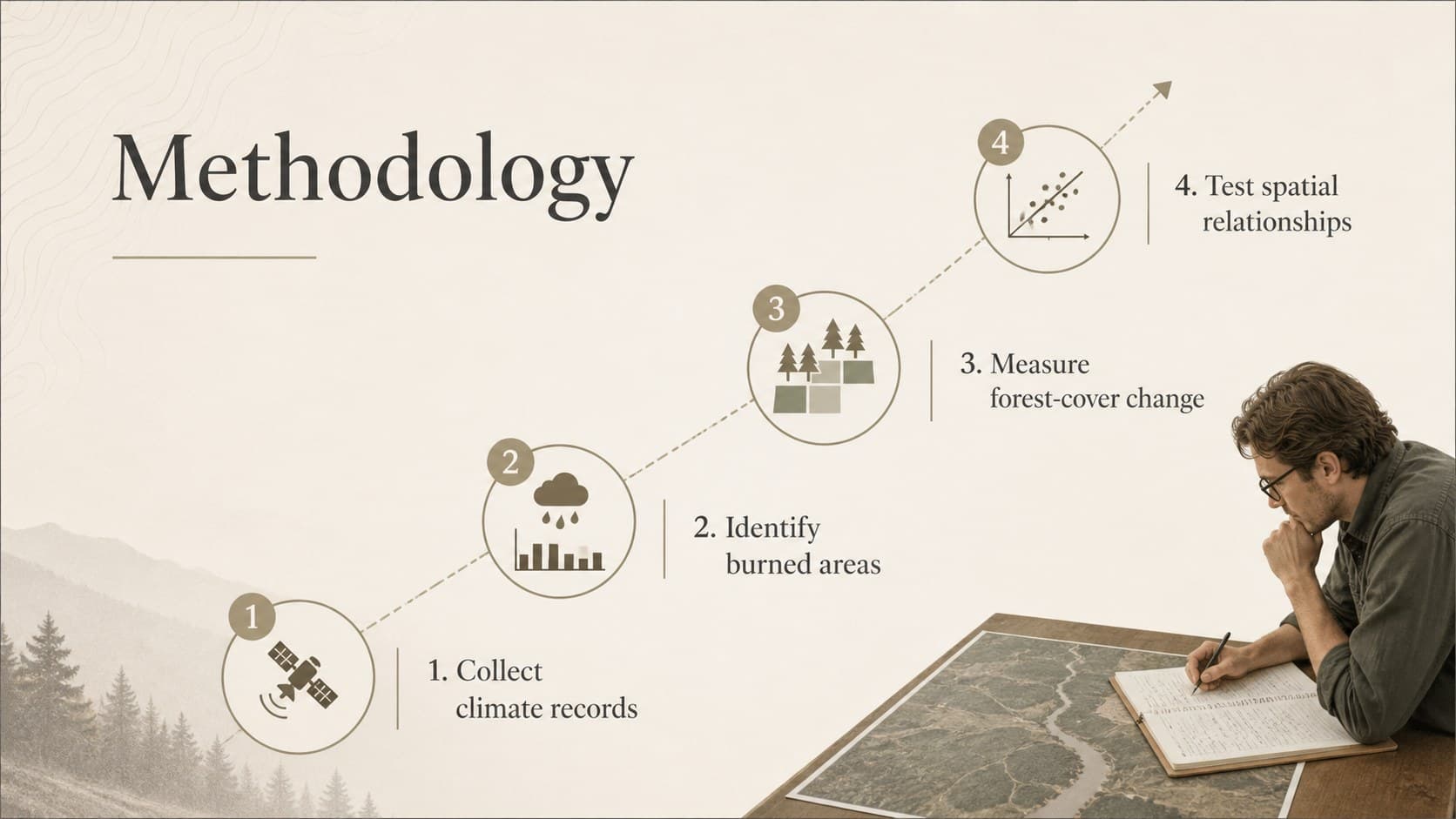 Environmental science defense deck slide outlining data sources and research methodology.