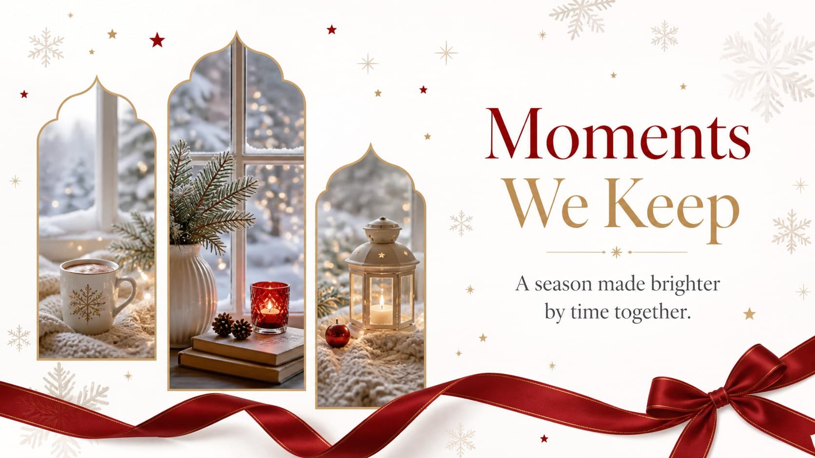 Winter Christmas photo collage slide with editable captions for family memories.