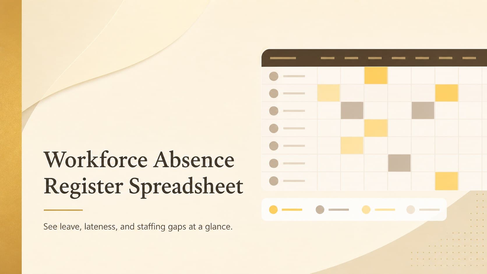Cover preview for the Workforce Absence Register Spreadsheet in a warm minimalist HR design.