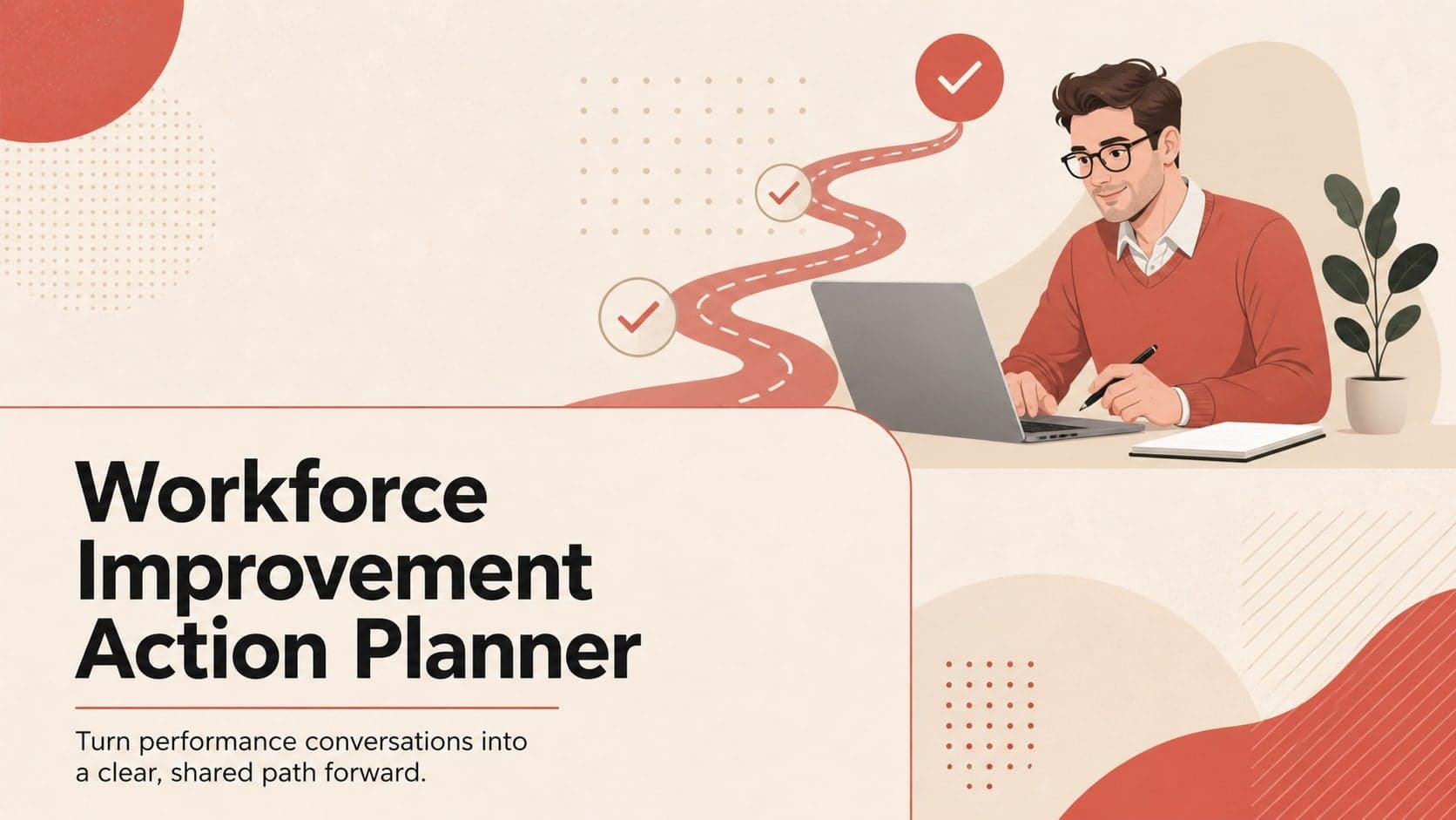 Cover of the Workforce Improvement Action Planner with beige and red geometric illustrations.