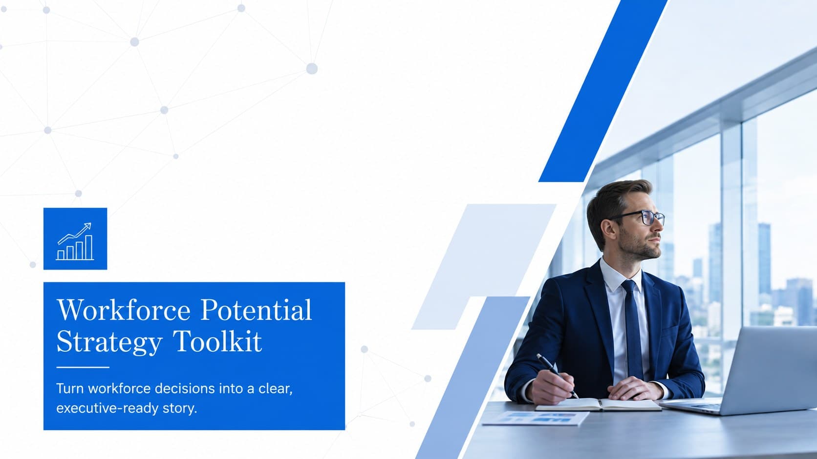 Blue-and-white cover for the Workforce Potential Strategy Toolkit with a minimal executive presentation layout.