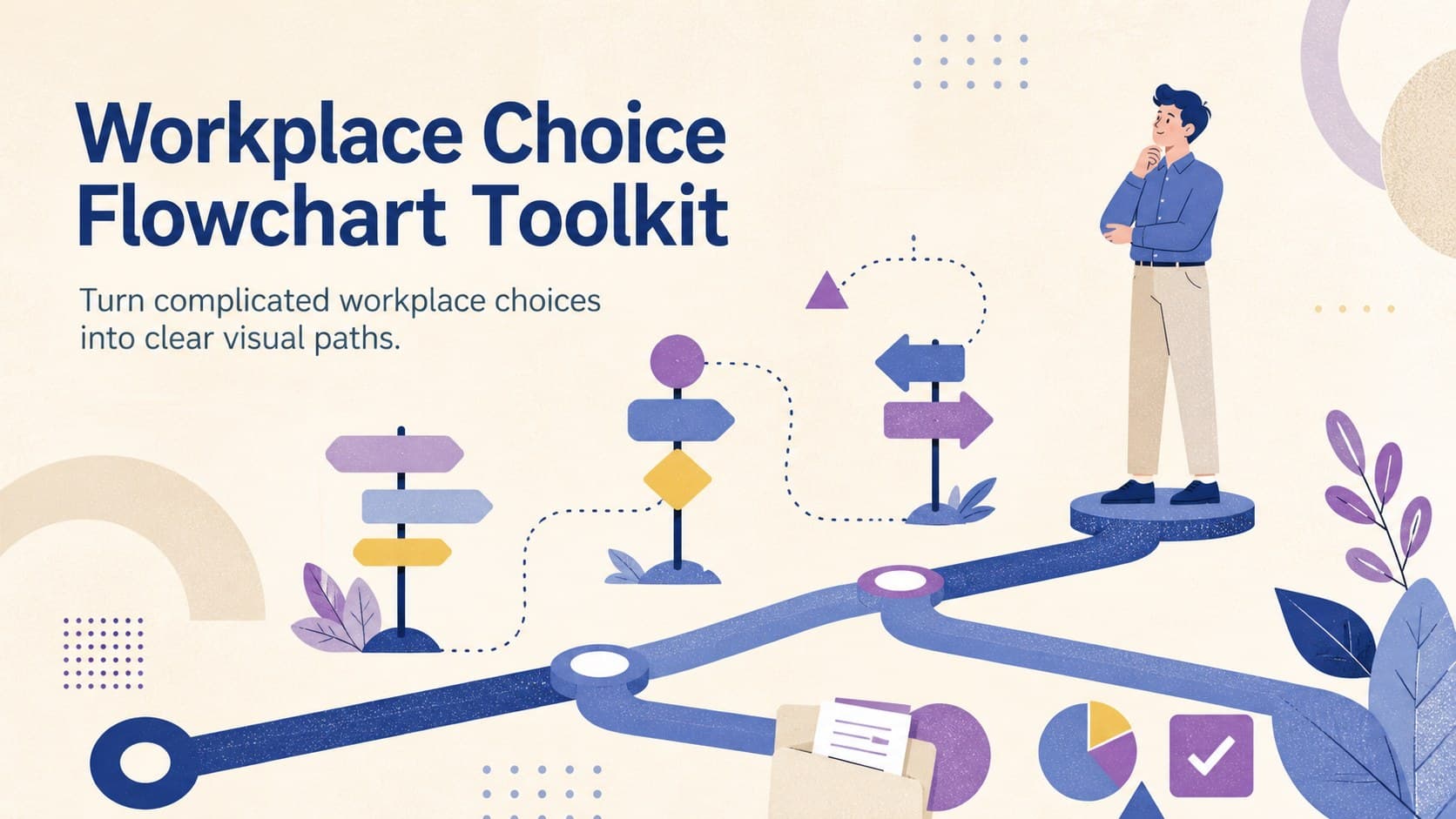 Cover of the Workplace Choice Flowchart Toolkit featuring playful beige, blue, and purple branching graphics.