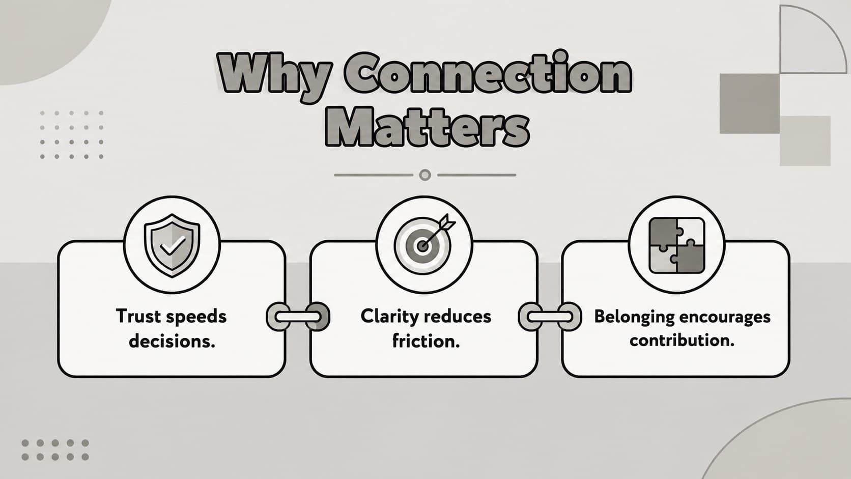 Workplace trust building slide explaining how stronger connections improve team performance.