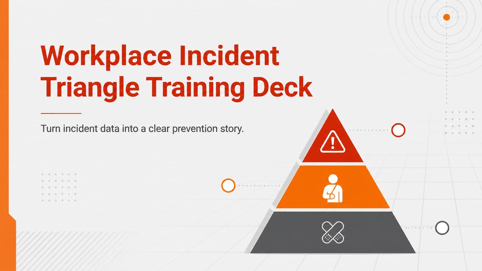 Cover of a workplace incident triangle training deck with a geometric safety pyramid in grey, orange, and red.
