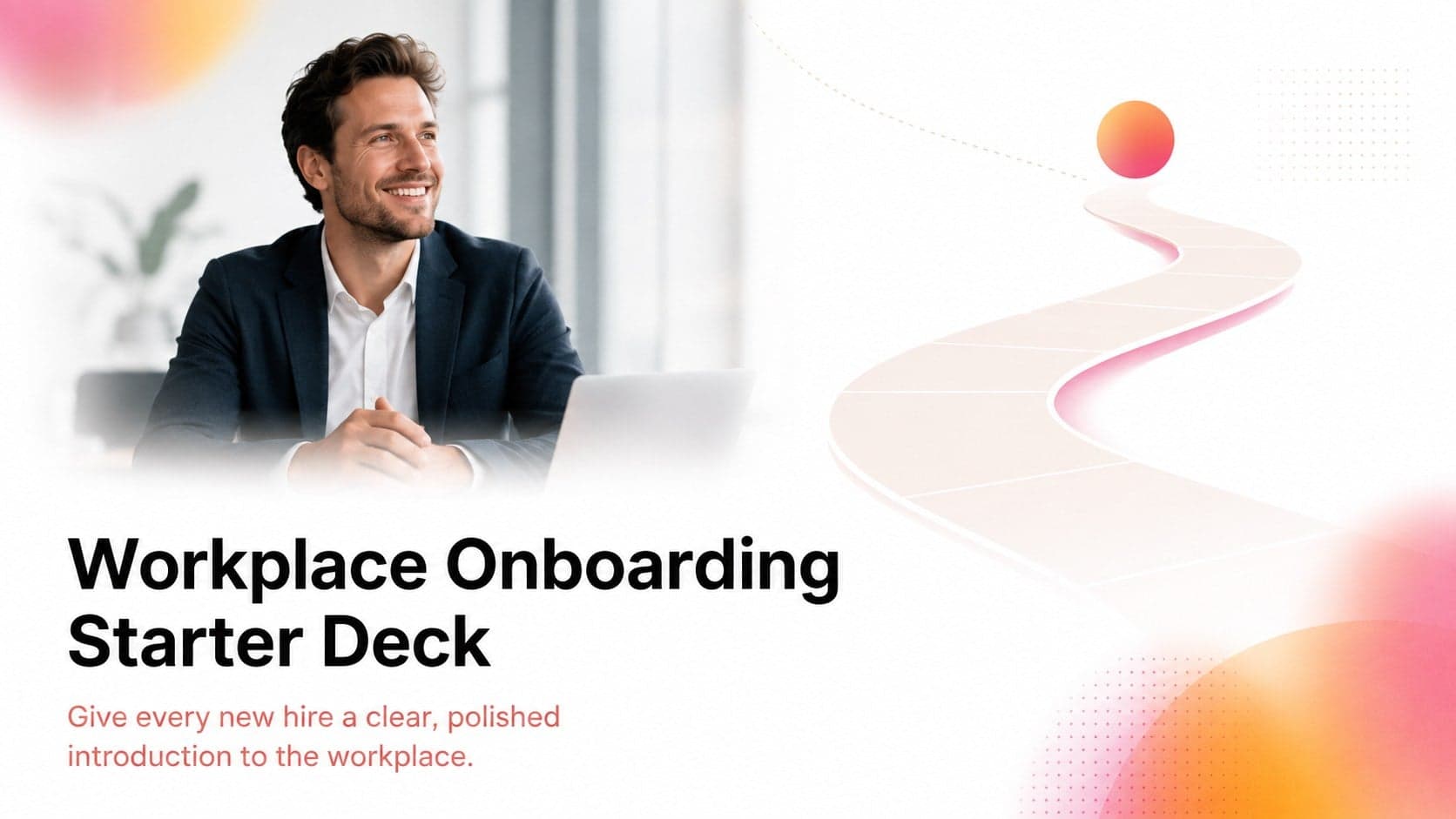 Cover of the Workplace Onboarding Starter Deck in a clean white minimalist style with soft gradient accents.
