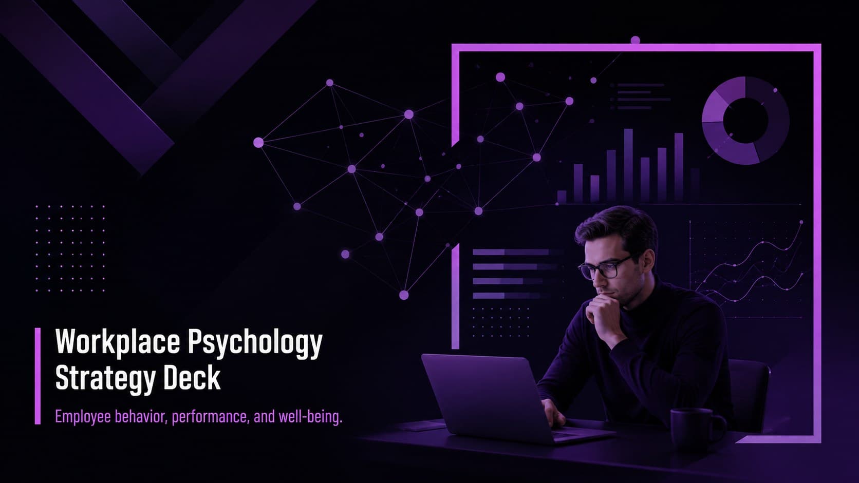 Black and violet cover for a Workplace Psychology Strategy Deck with a modern corporate layout.