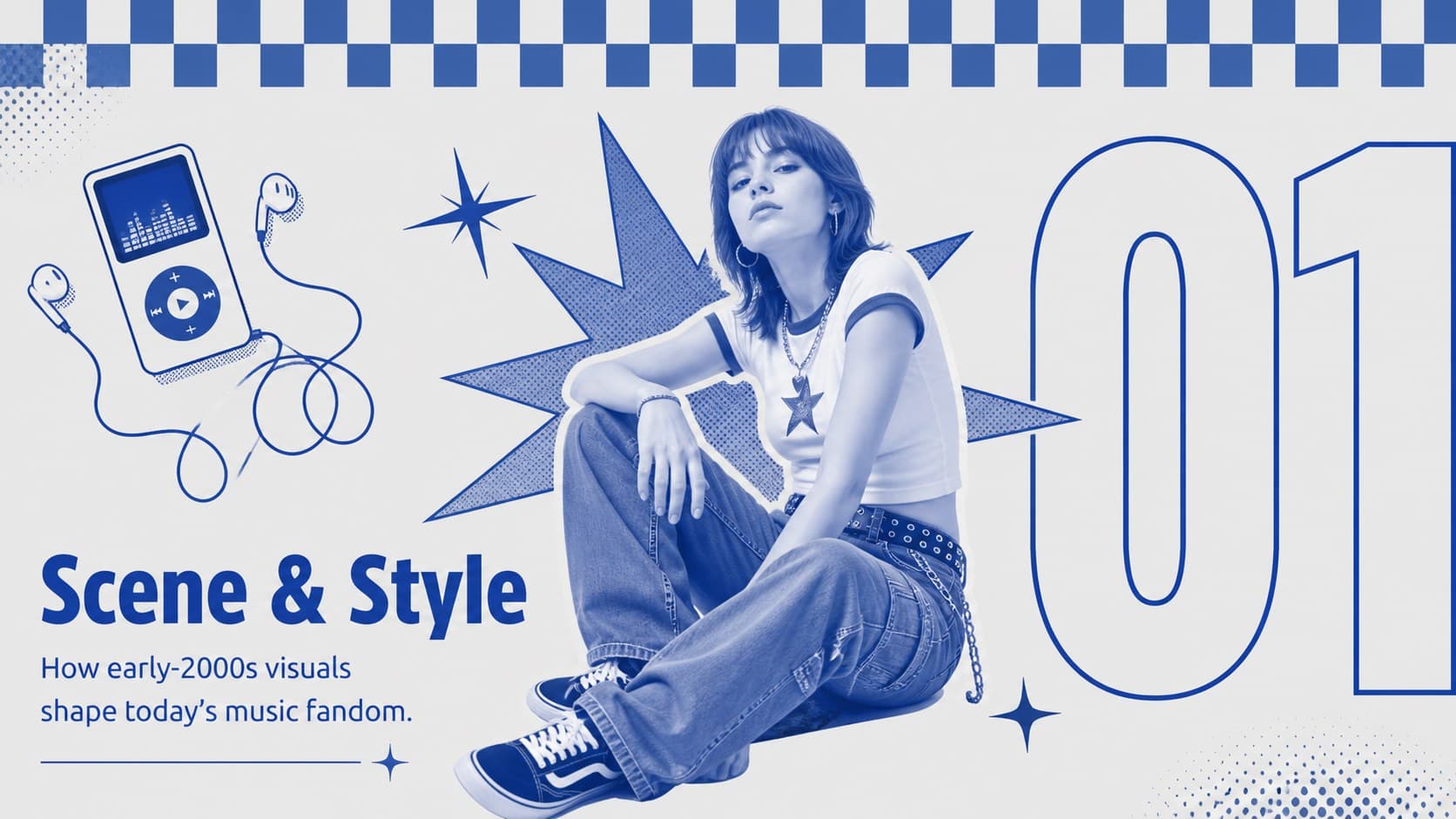 Retro music fandom slide deck section opener with a bold scene and style headline.