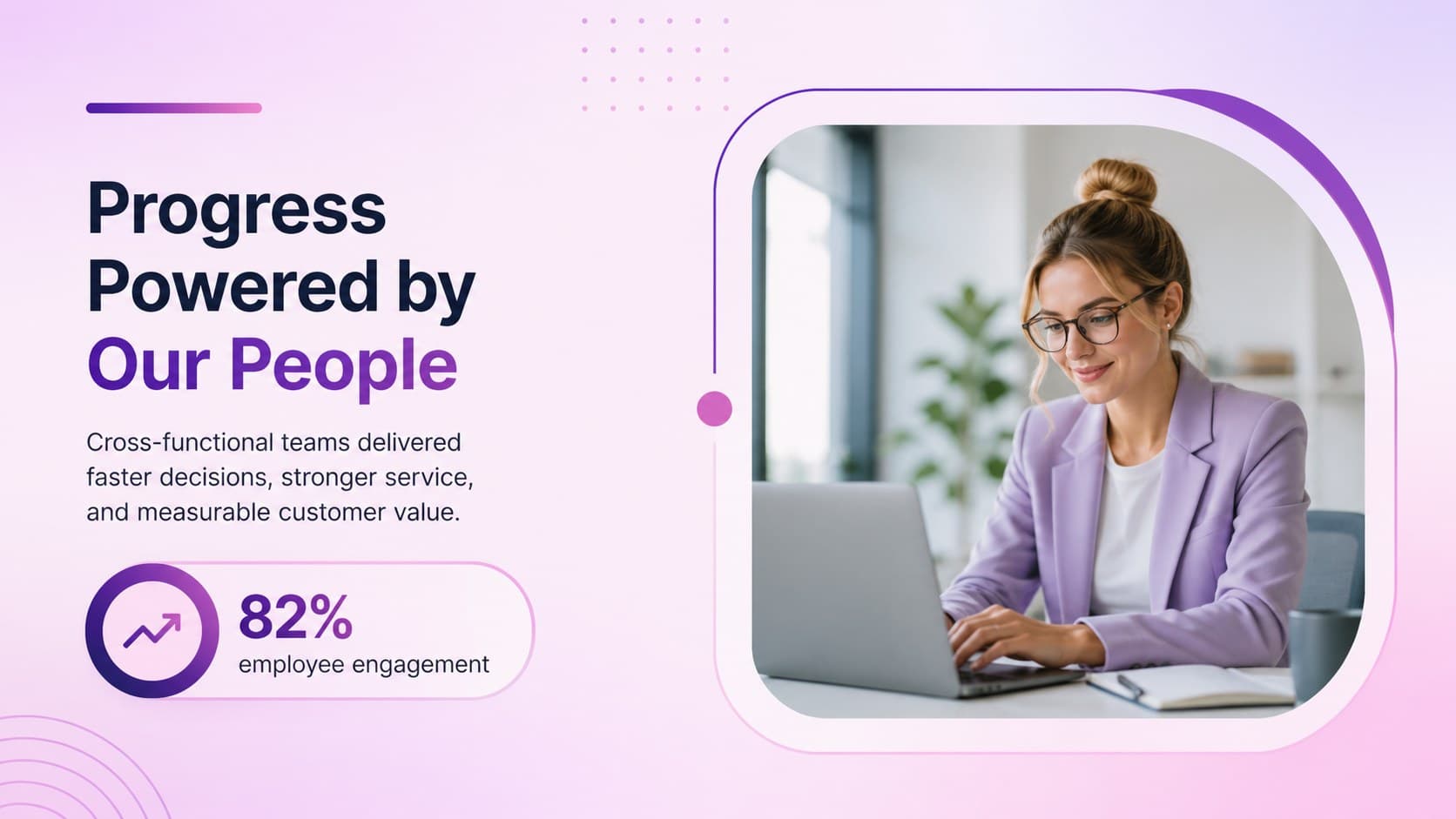 Annual business results slide recognizing cross-functional teamwork and employee contributions.