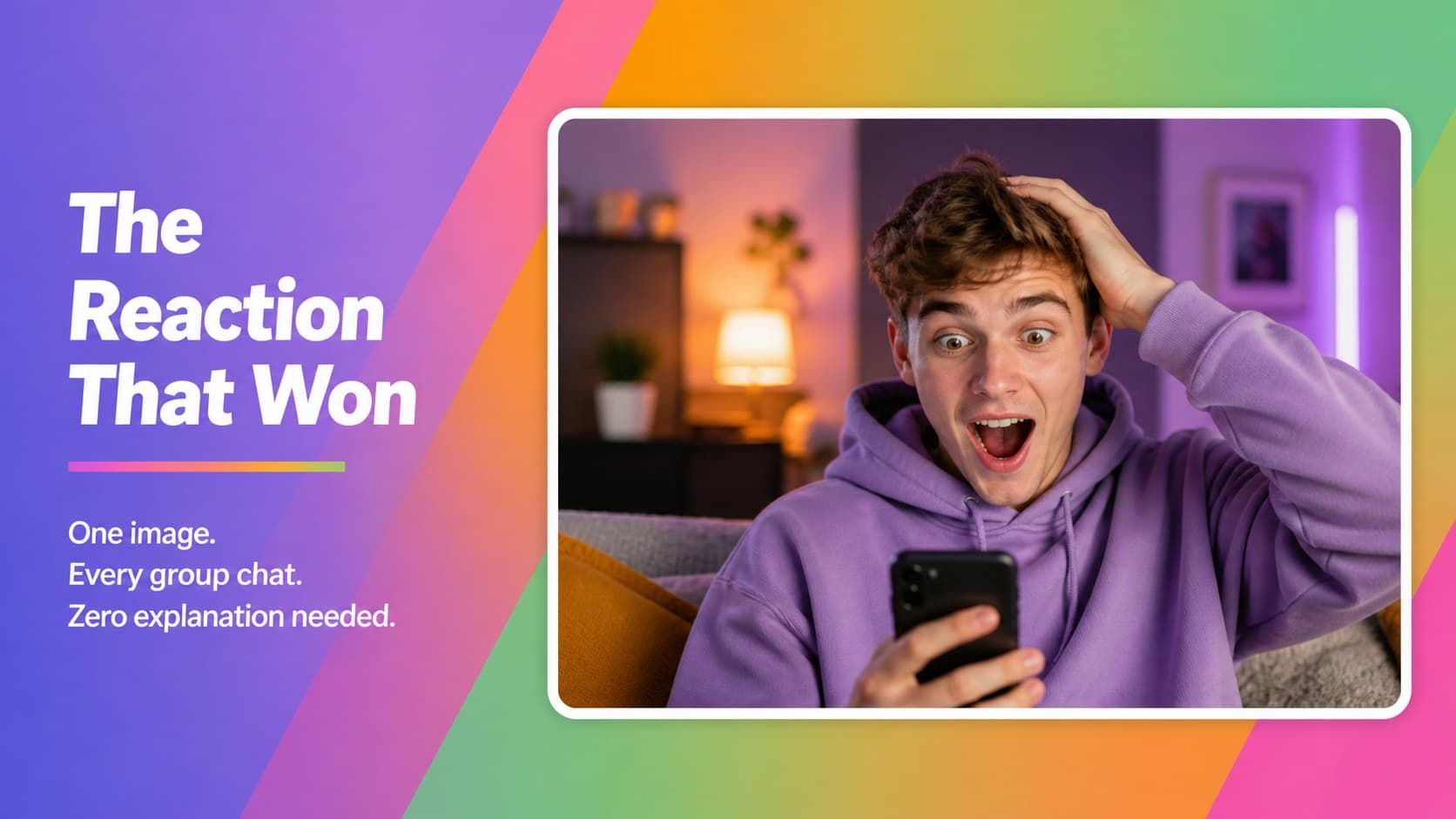 Featured reaction slide highlighting a standout internet moment in a colorful meme presentation deck.