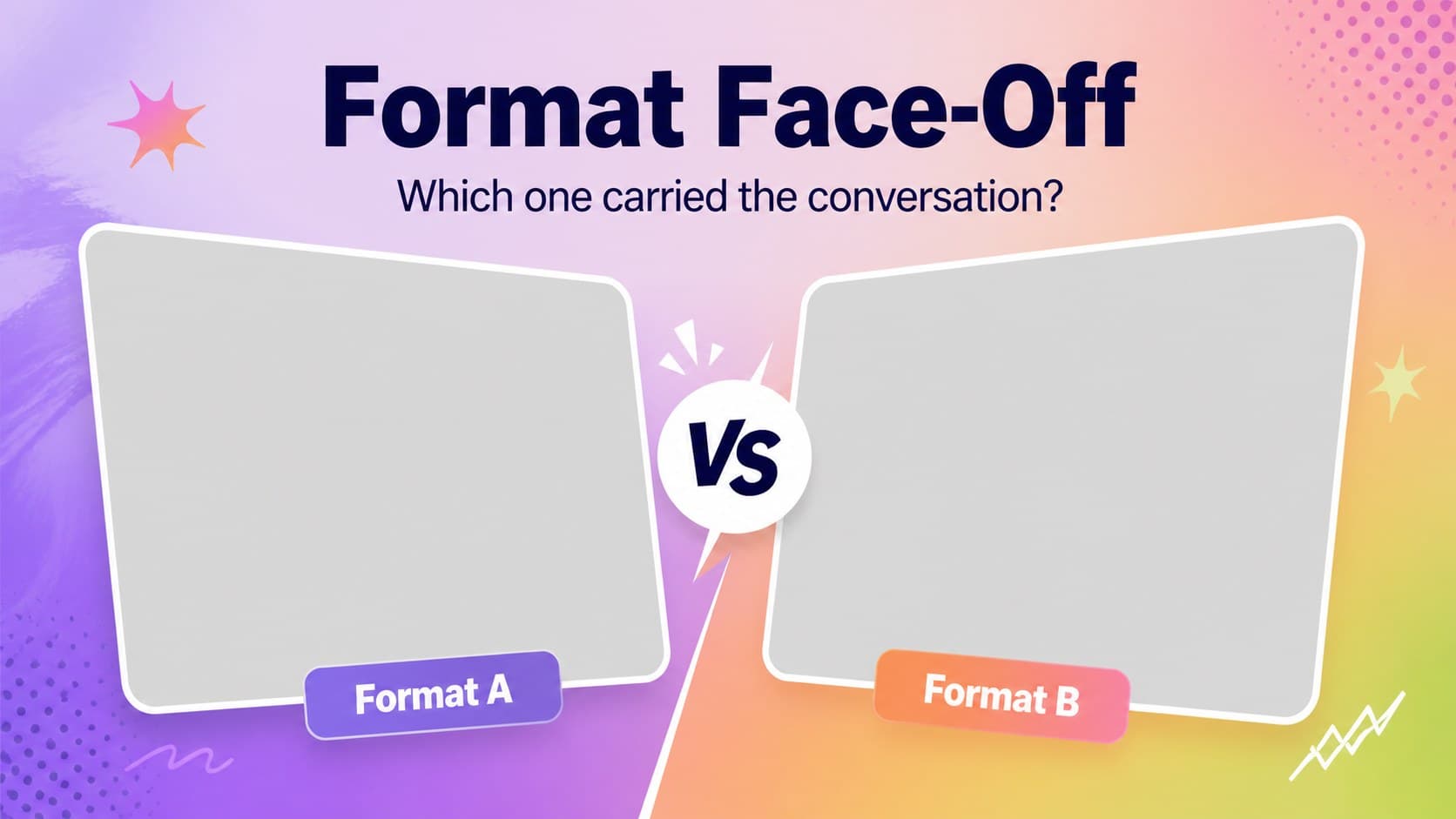 Meme format comparison slide displaying popular humorous formats in a colorful pop culture presentation.