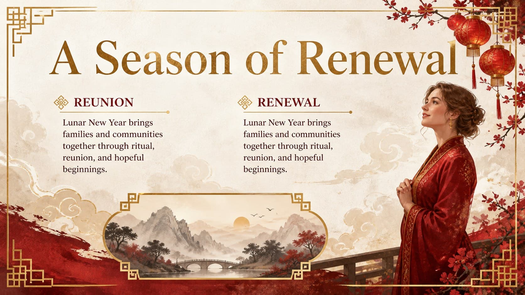 Cultural introduction slide explaining the meaning and seasonal context behind Chinese New Year traditions.