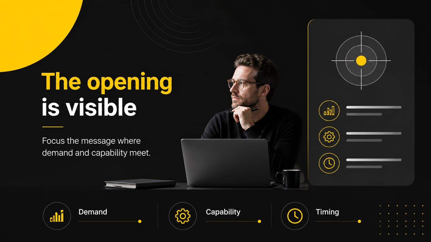 Opportunity slide presenting a bright yellow business insight in a clean editorial layout.