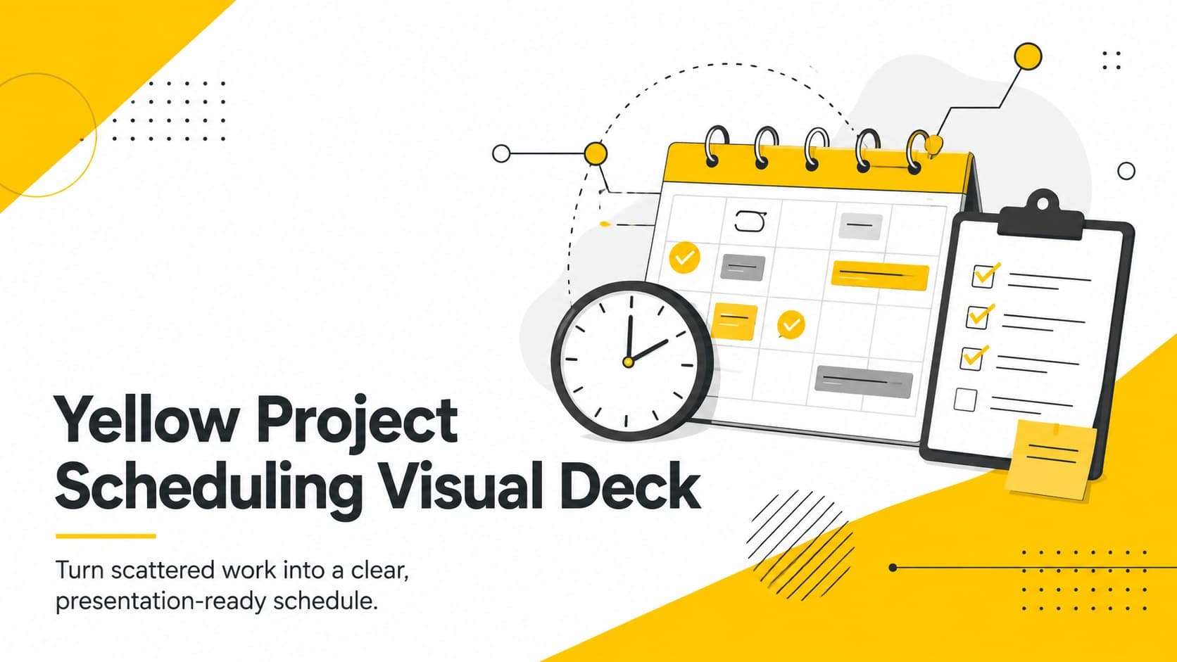 Cover of the Yellow Project Scheduling Visual Deck with bold yellow accents and clean planning graphics.