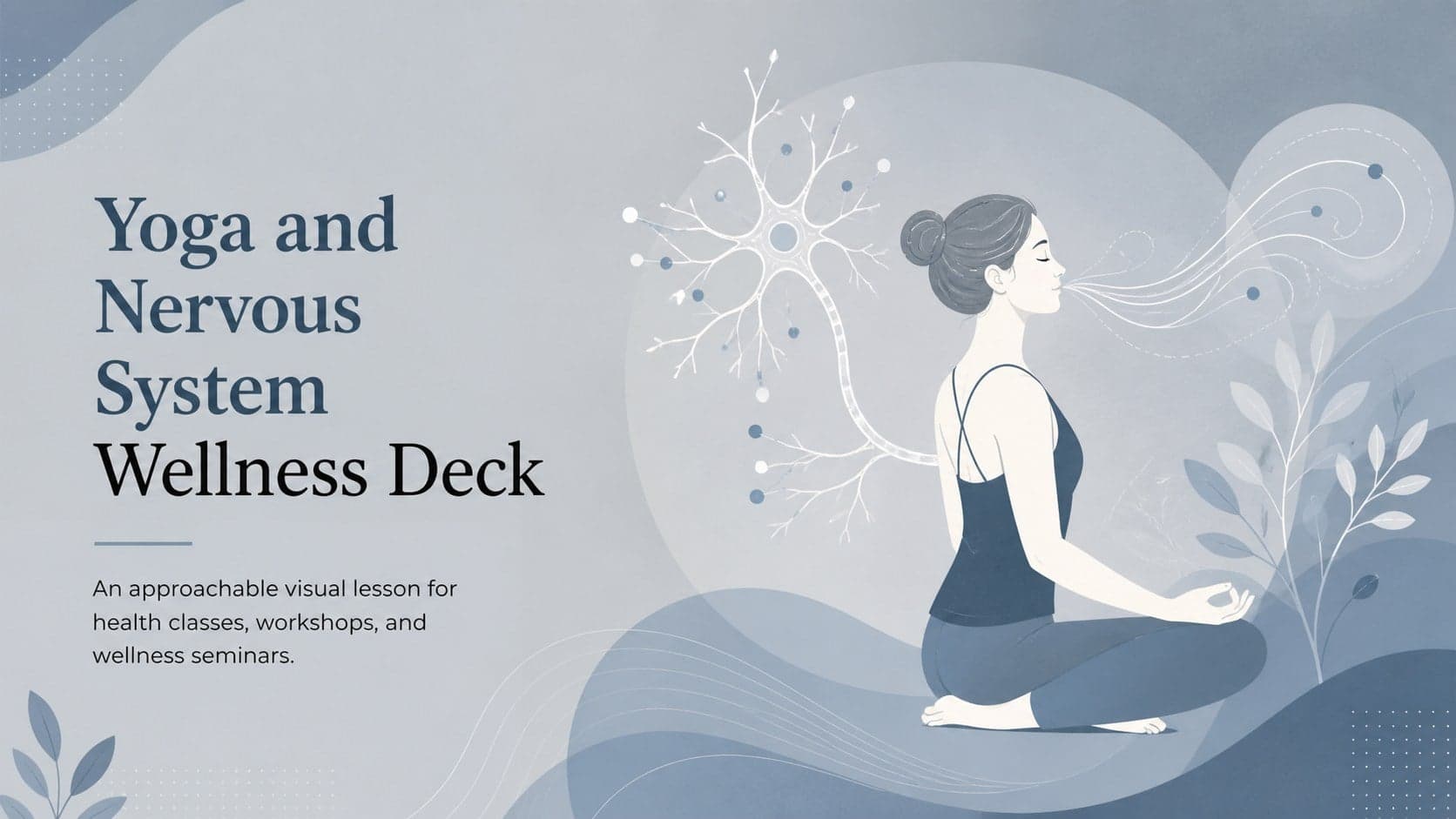 Cover of the Yoga and Nervous System Wellness Deck with calm blue and grey mind-body illustrations.