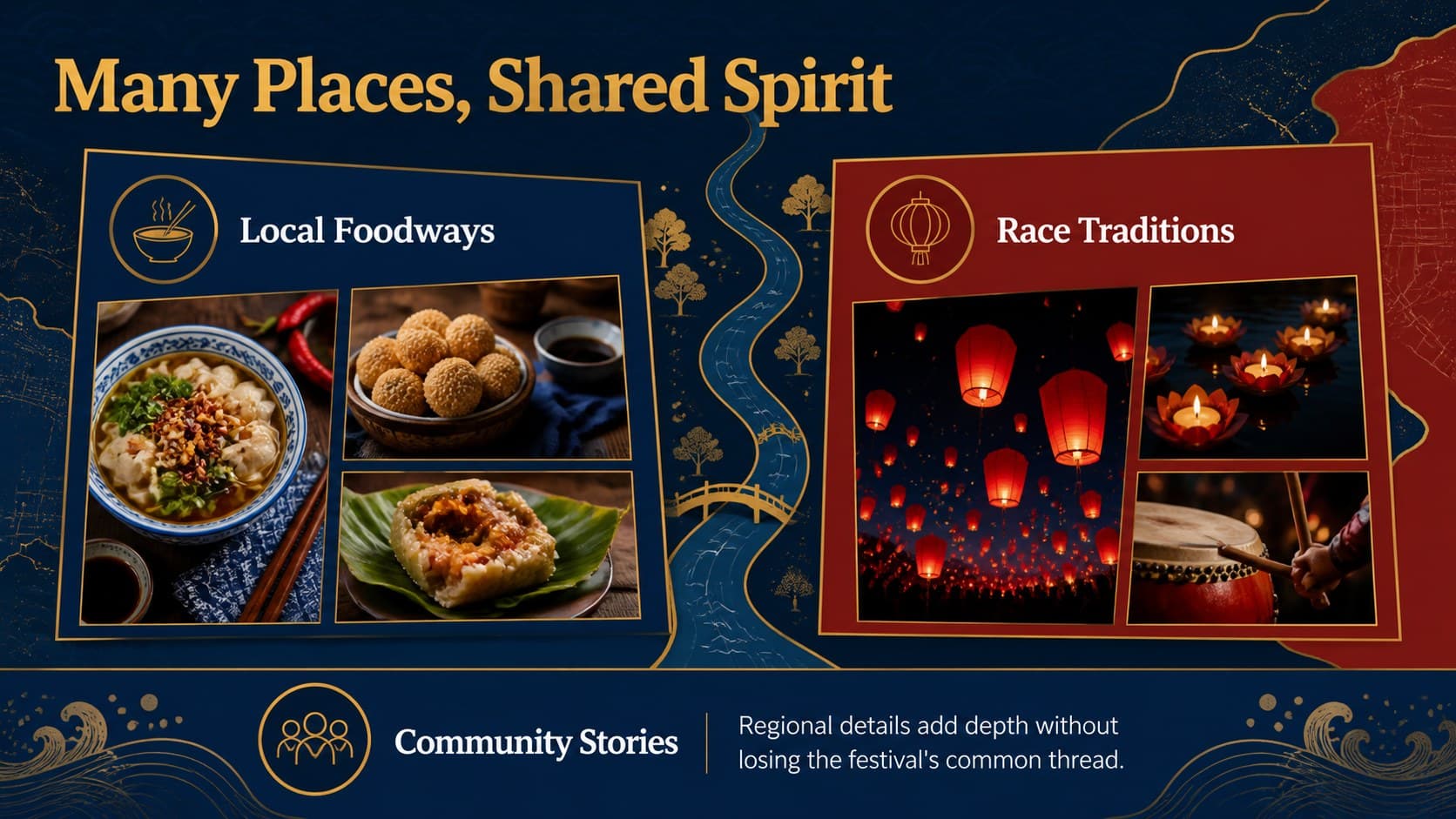 Regional perspectives slide comparing different ways communities celebrate the Dragon Boat Festival.